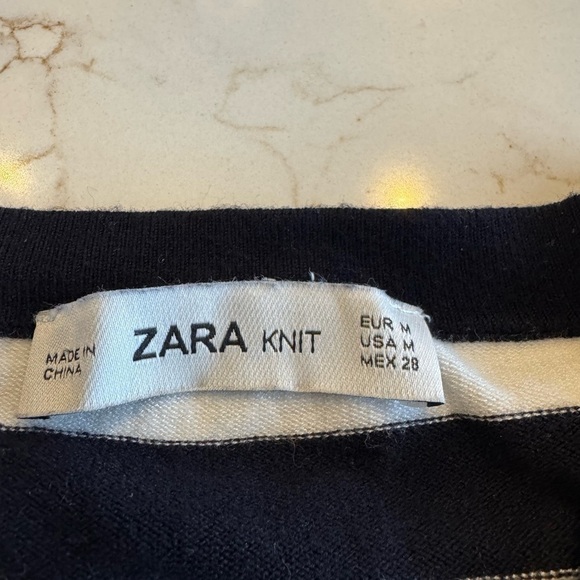 Zara Black and White Stripe Viscose Blend Short Sleeve Pullover Crew Sweater / M - Picture 6 of 8